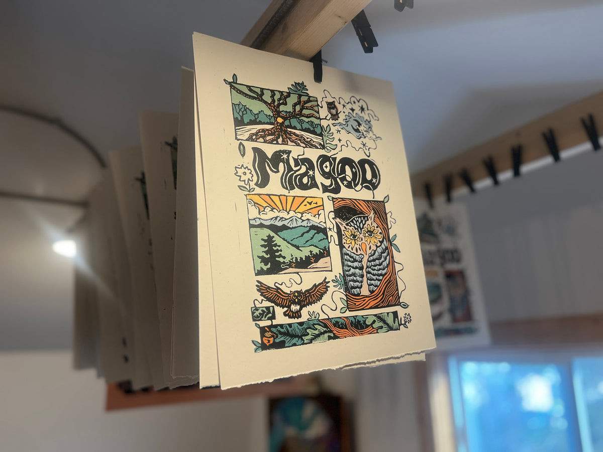 "Owl Story" Linocut Print by Erika Busse