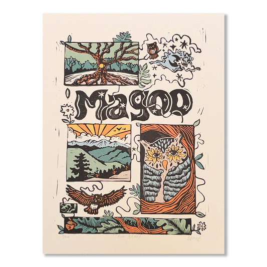"Owl Story" Linocut Print by Erika Busse