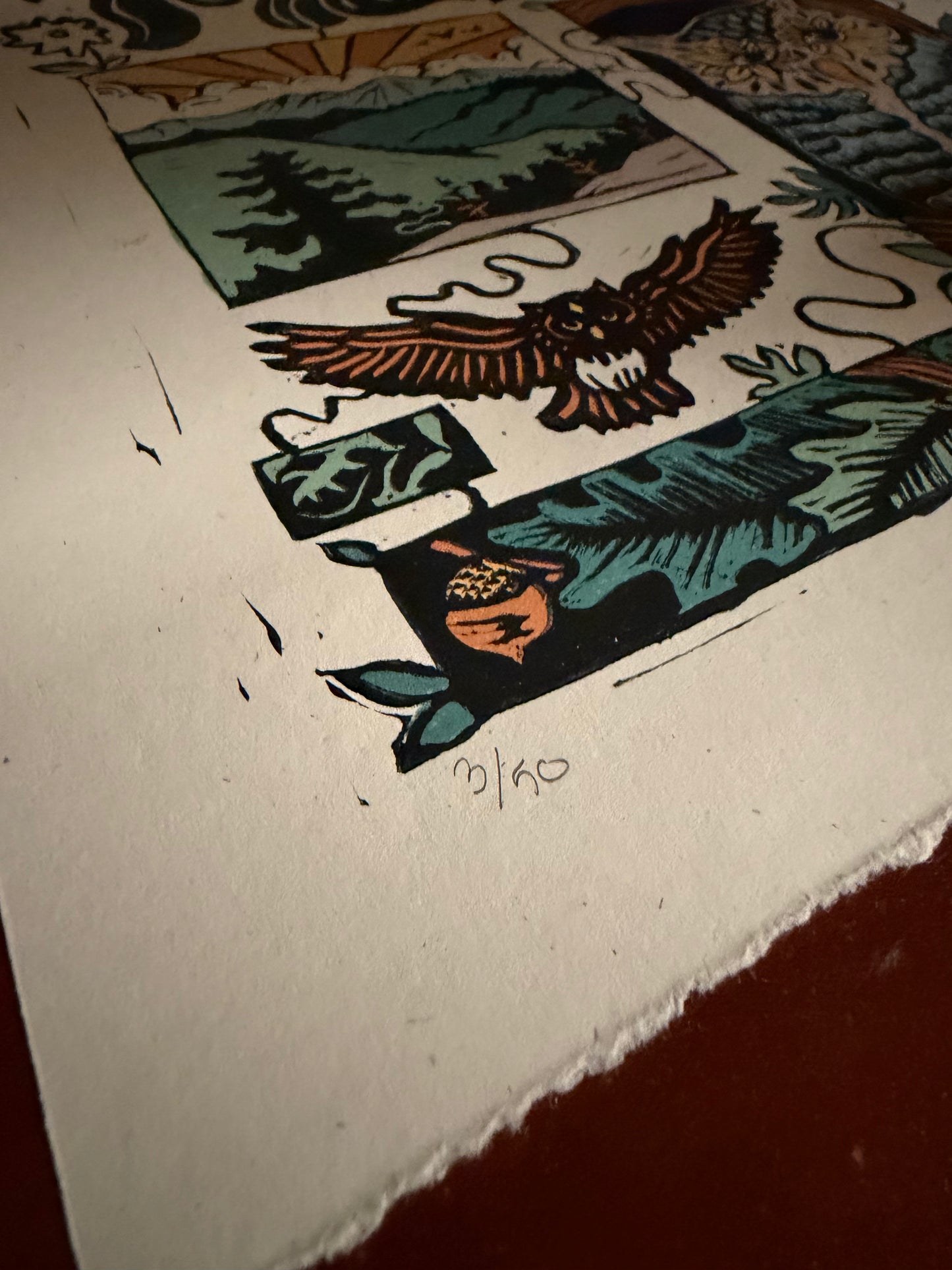 "Owl Story" Linocut Print by Erika Busse