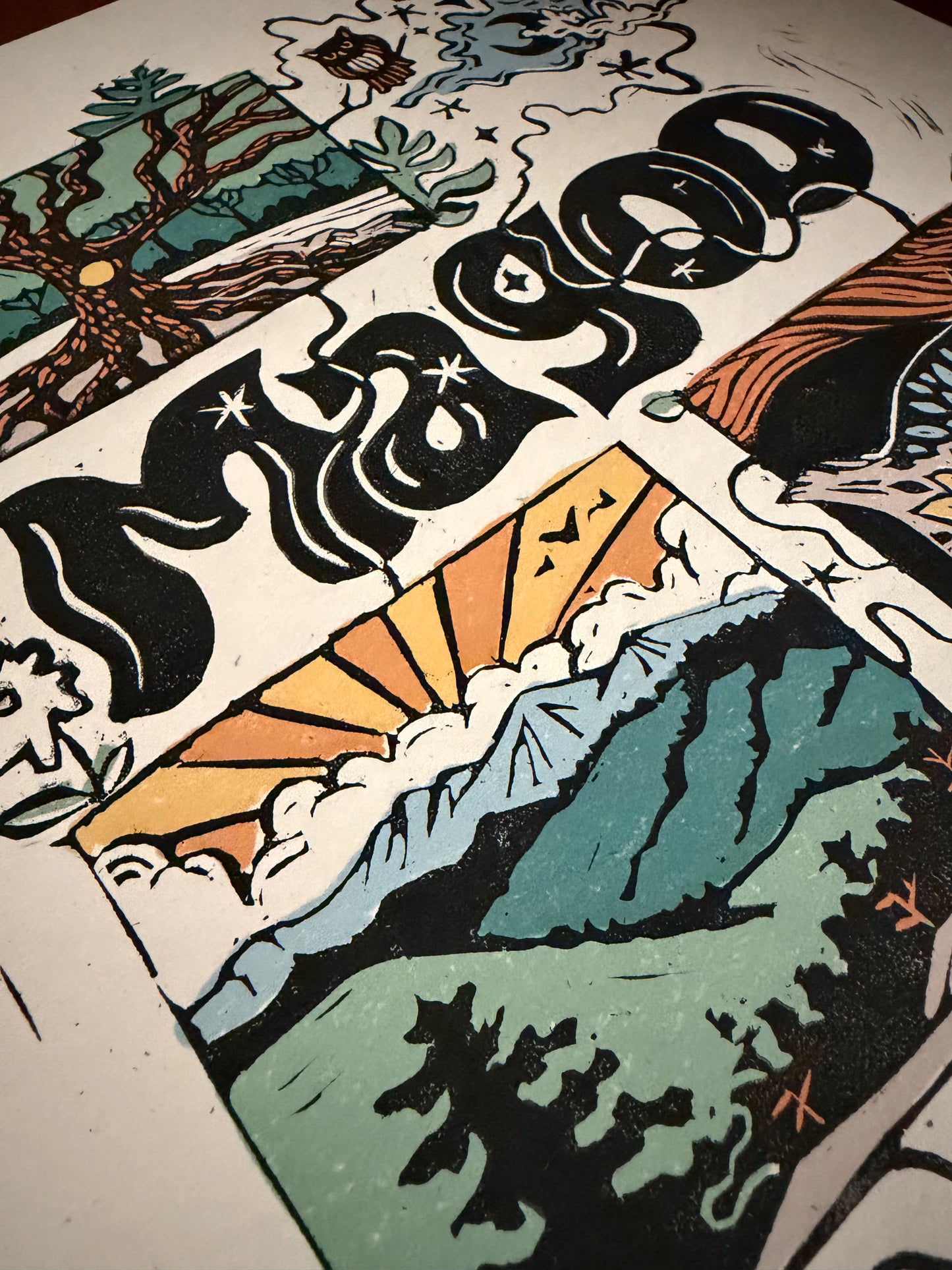 "Owl Story" Linocut Print by Erika Busse